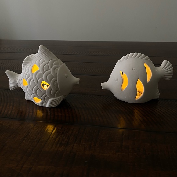 Set of 2 Light-up Ceramic Fish for Nautical Decor Customizable/ Paintable - Picture 5 of 13